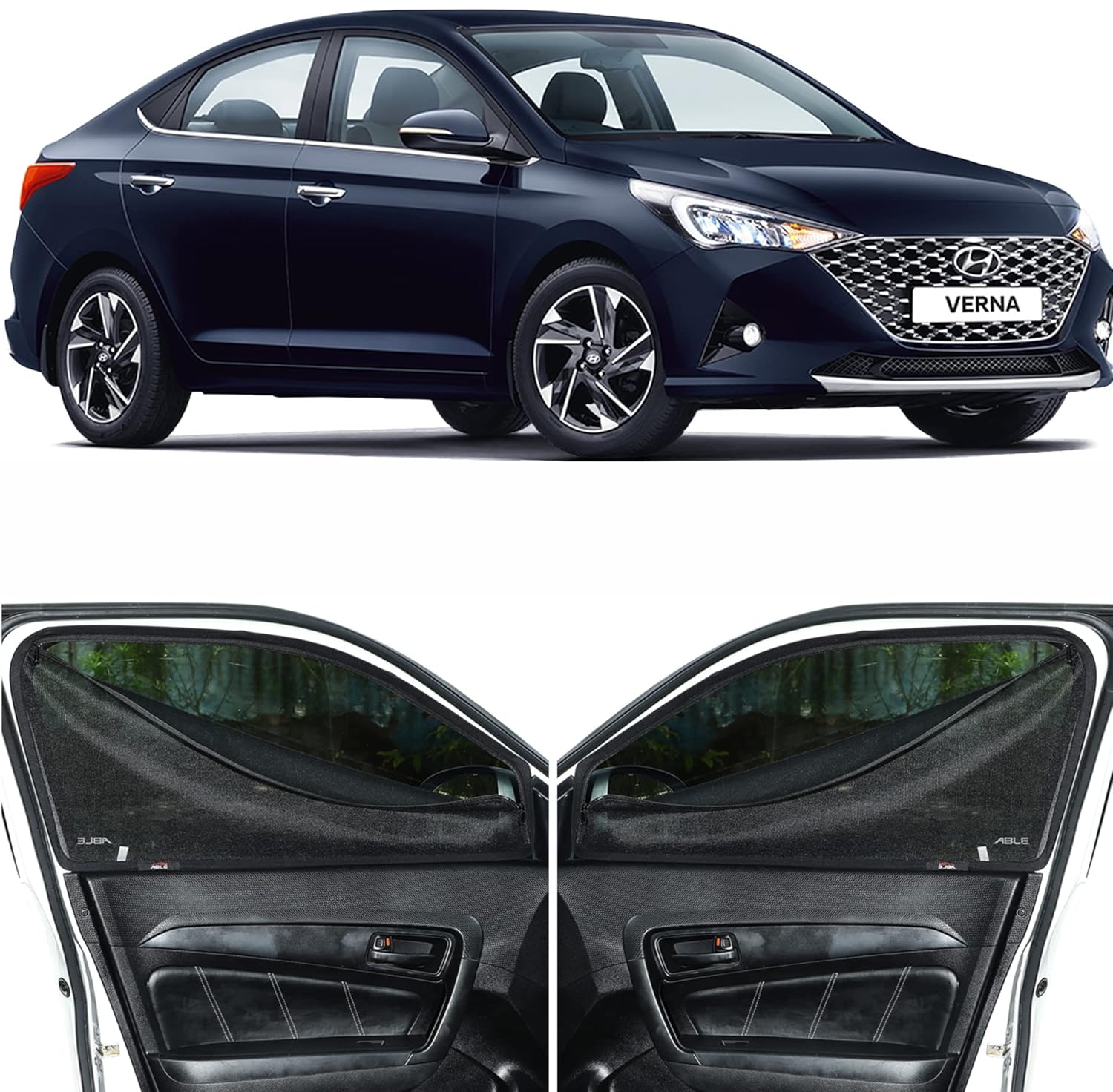 Able Car Sun Shade Curtains with Zipper for Hyundai