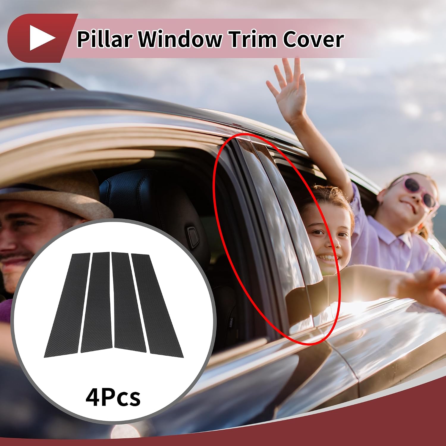 Door Pillar Window Trim Front Left Right for Genesis G70 19-24 Anti Scratch Sticker Pillar Posts Door Outer Exterior Cover Black Carbon Fiber 4 Pcs