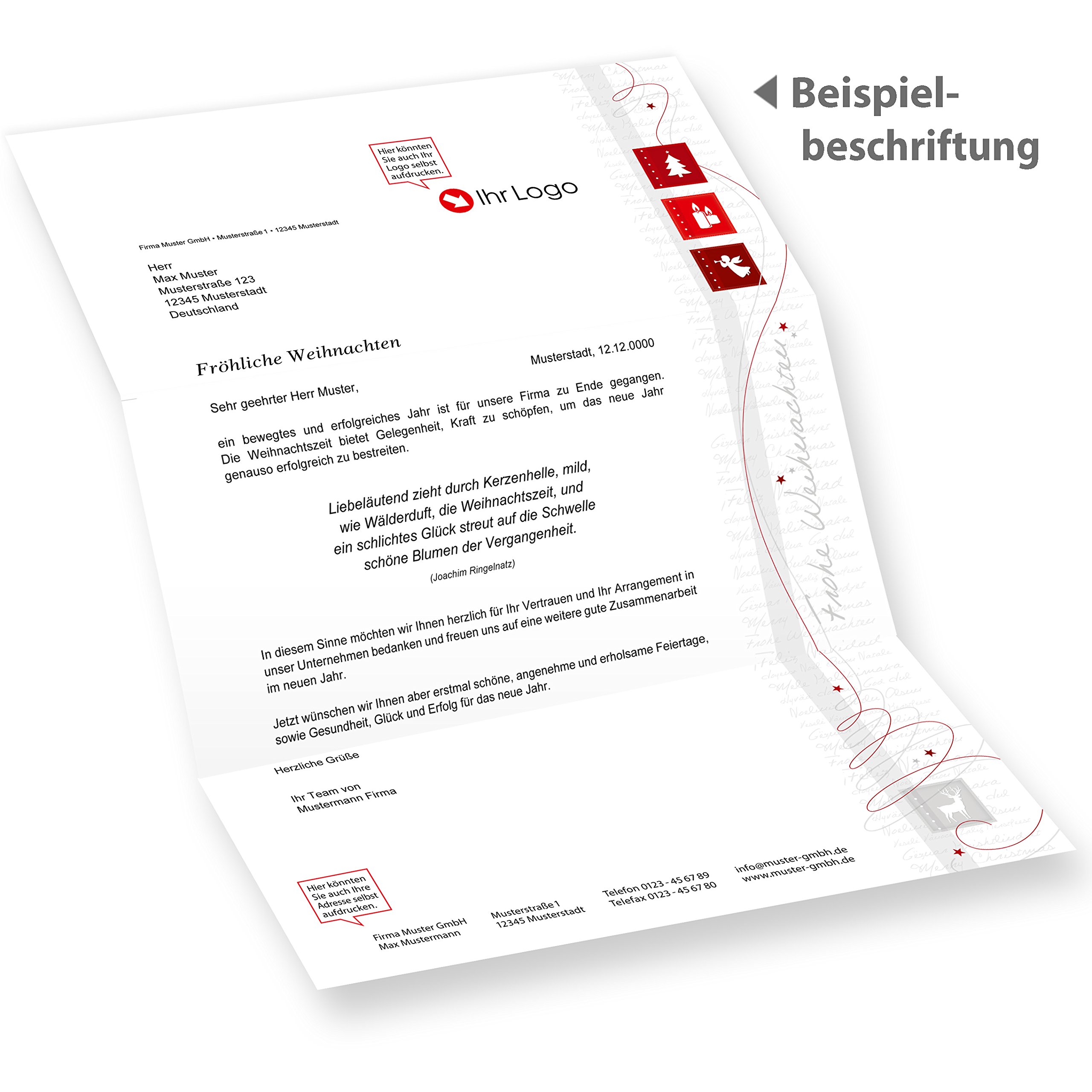 Red Modern Art Lot de 100 feuilles de papier à lettre de Noël avec enveloppes sans fenêtre pour clients professionnels