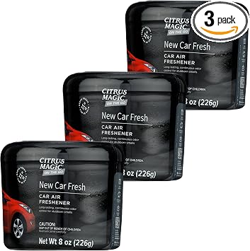 Citrus Magic On The Go Odor Absorbing Solid Air Freshener, Luxurious New Car, 8-Ounce, Pack of 3