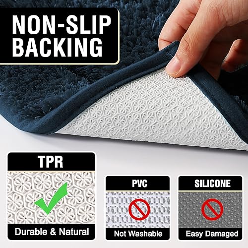 Miniatura 10 de H.VERSAILTEX Alfombra de baño de terciopelo grueso, súper peluda, suave, antideslizante, absorbente de agua, a rayas, se seca rápidamente, lavable y