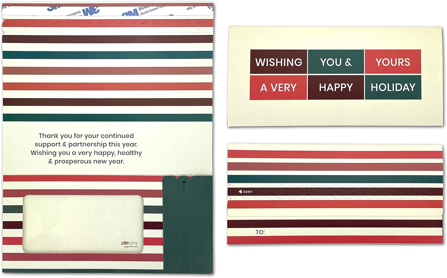Greeting Card | Zip-Open Money Holder w/Clear Plastic Window for Cash, Check, & Gift Card (Holiday | Thank you - Wishing You | 5-Pack)