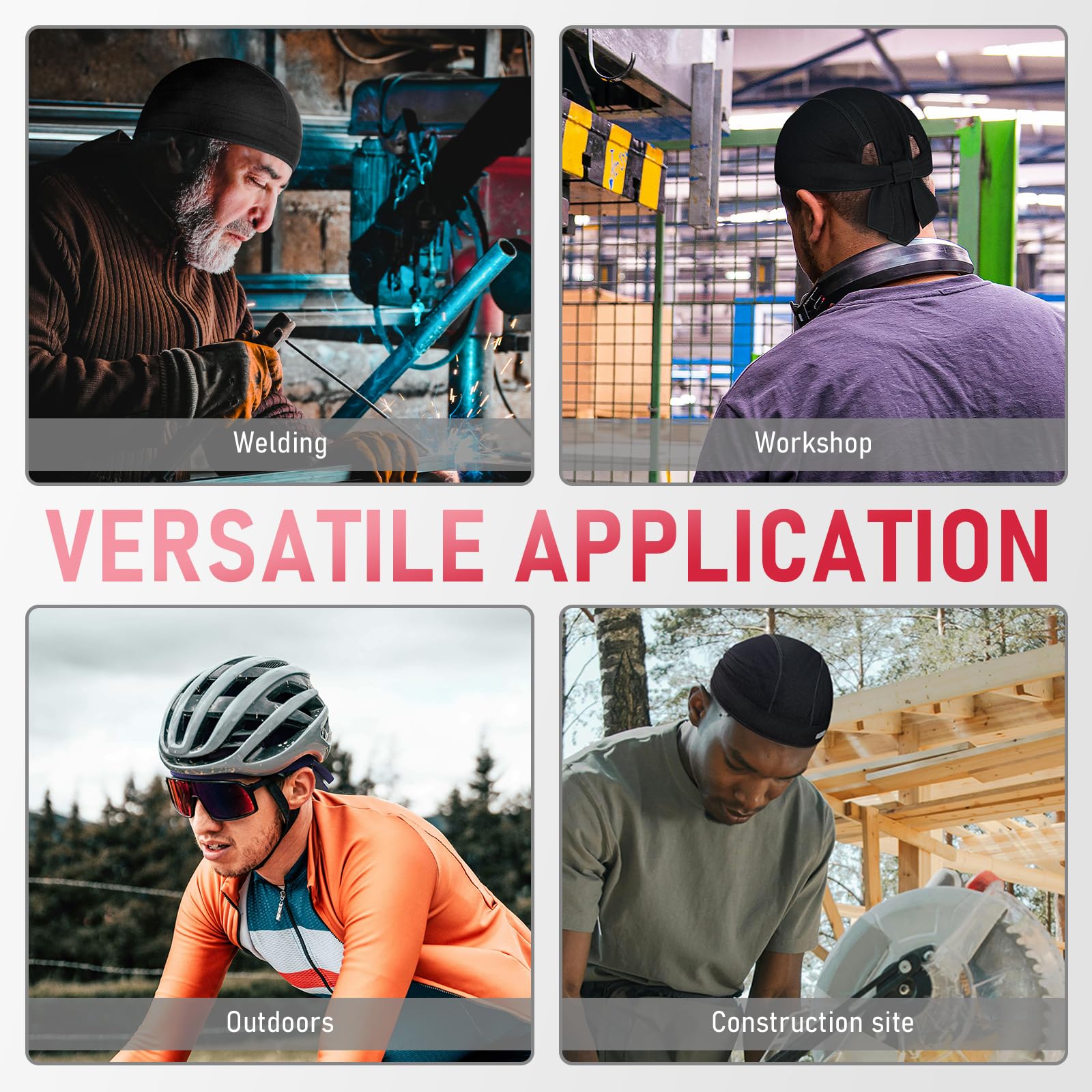 YESWELDER Welding Cap Flame-Resistant Protective Welders Cap Black Welding Hat for Men and Women Doo Rag Bandana Hat — view 4