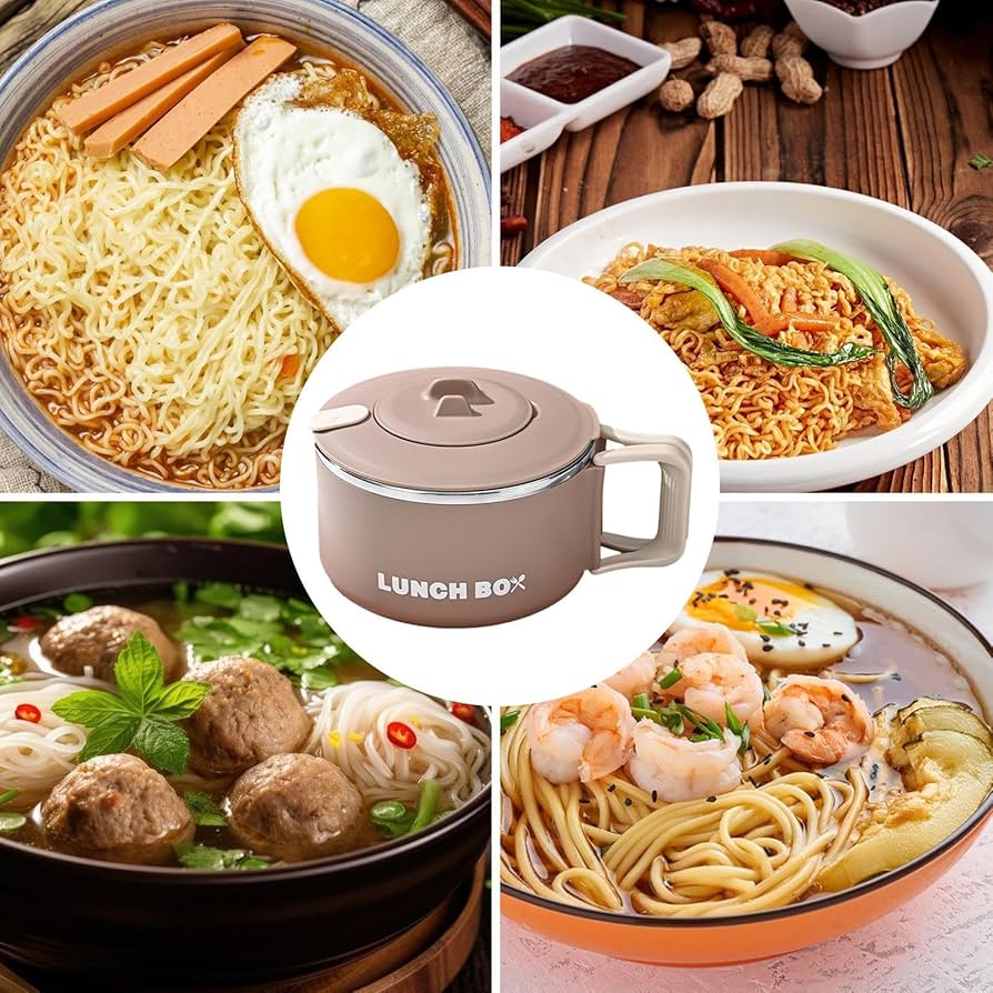 RZXBB Ciotola istantanea, Ramen Bowl, 1200 ml, ciotola in acciaio inox con coperchio, contenitore portatile a prova di perdite, kimchi ramen con manico, tazza per ramen termoisolante