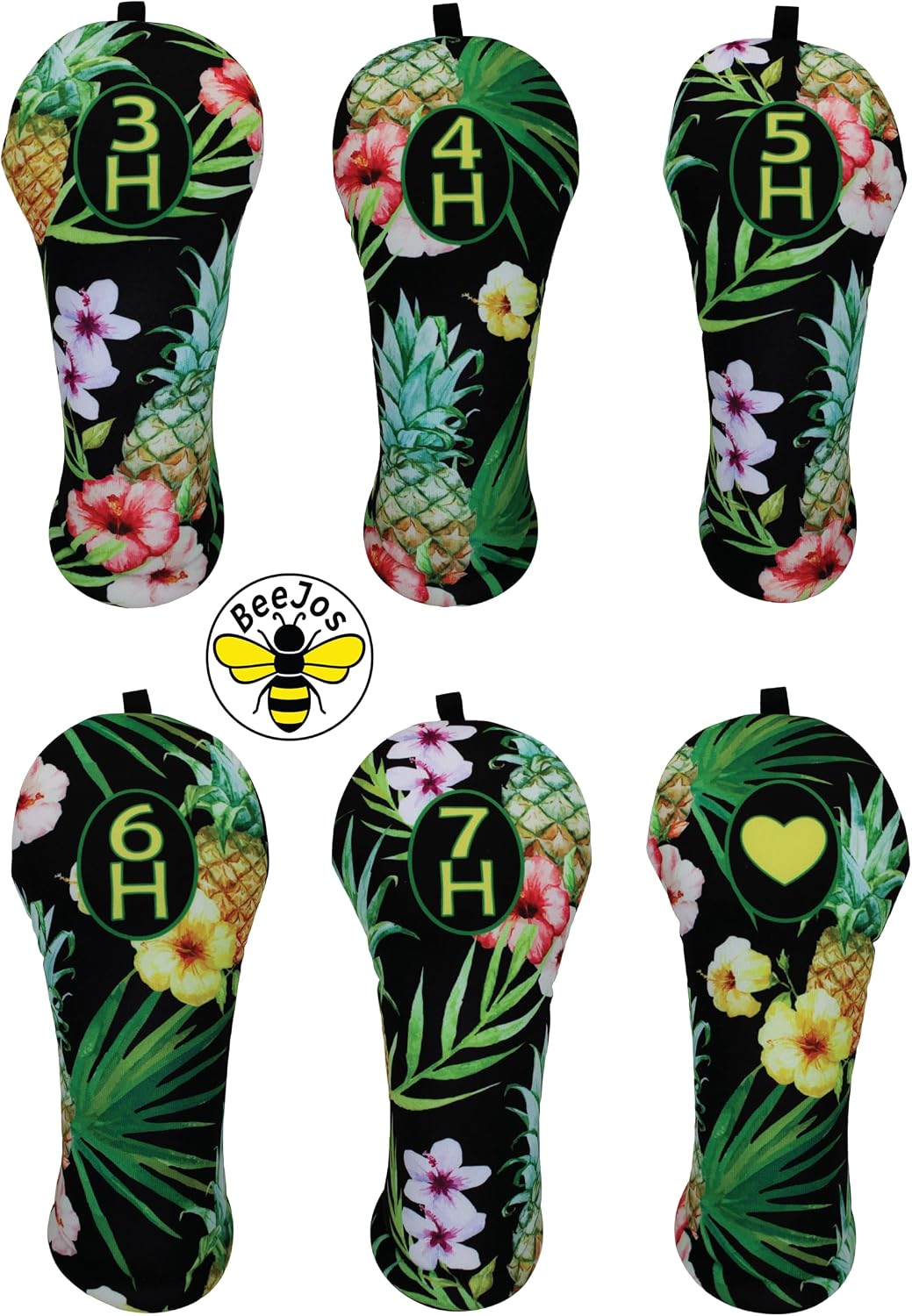 Golf Club Headcovers Midnight Pineapple Print Design - Handcrafted in The USA - This Collection has 13 Cover Numbers to Choose from for Hybrids, Fairways, and Driver by BeeJos - Sold Separately