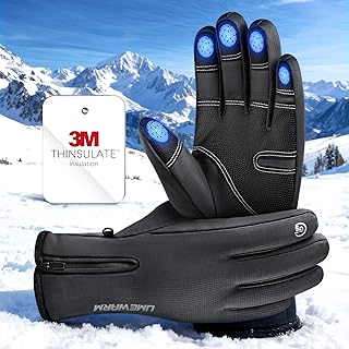 UMEWARM Winter Gloves Men Women Made with 3M Thinsalute, -20°F GEANI-TEX™ Waterproof Ski Gloves for Cold Weather, 5-Layer Thermal Snow Gloves, 10 Touchscreen Fingers Snowboard gloves for Cycling, Hiking