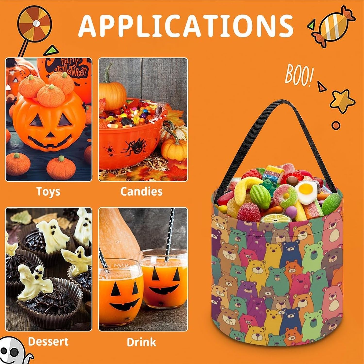 Colorful Bears Halloween Trick Or Treat Bag for Party Favor image 5