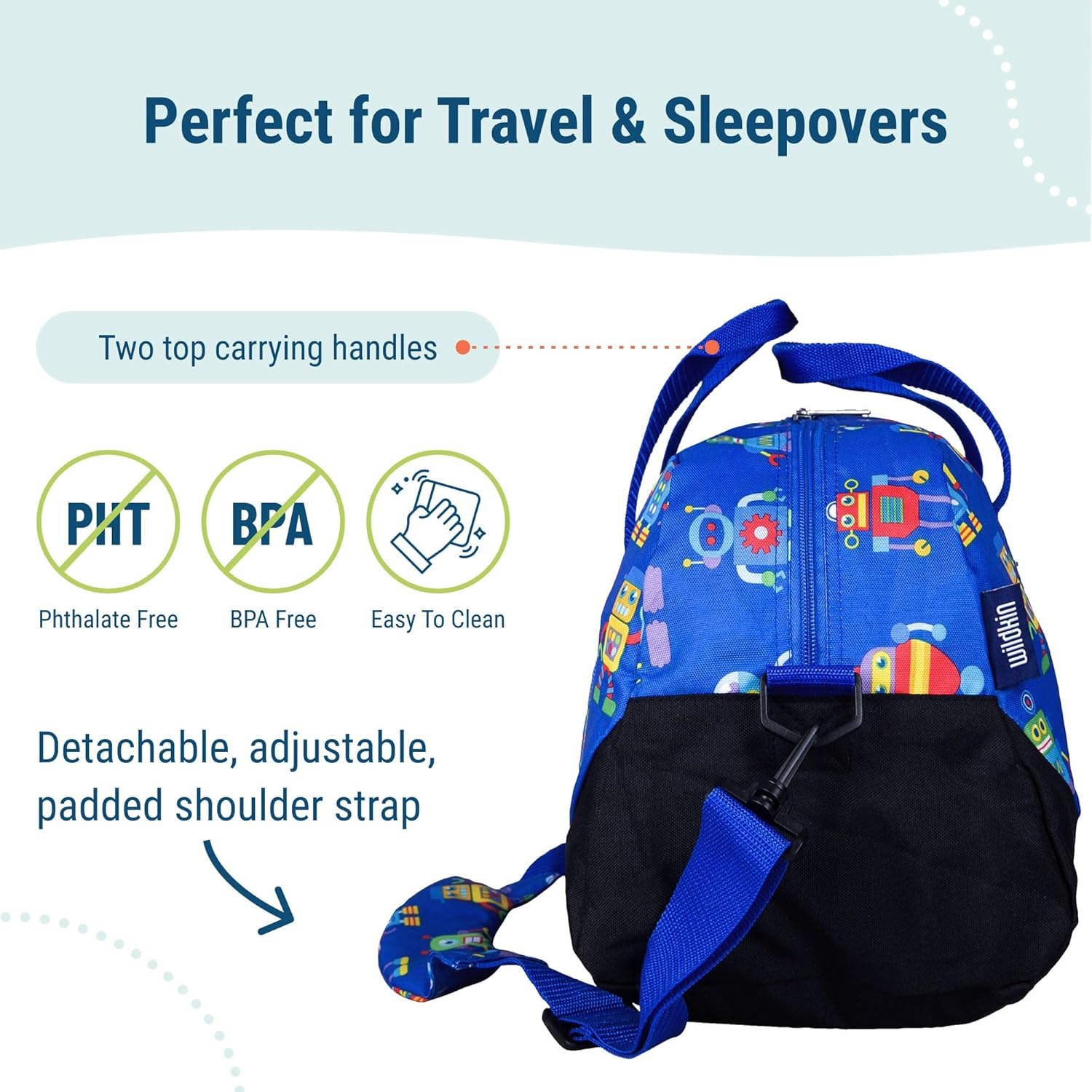 Wildkin Kids Overnighter Duffel Bag – Carry-On Size, Ideal for School & Sleepovers – Robots - Image 4