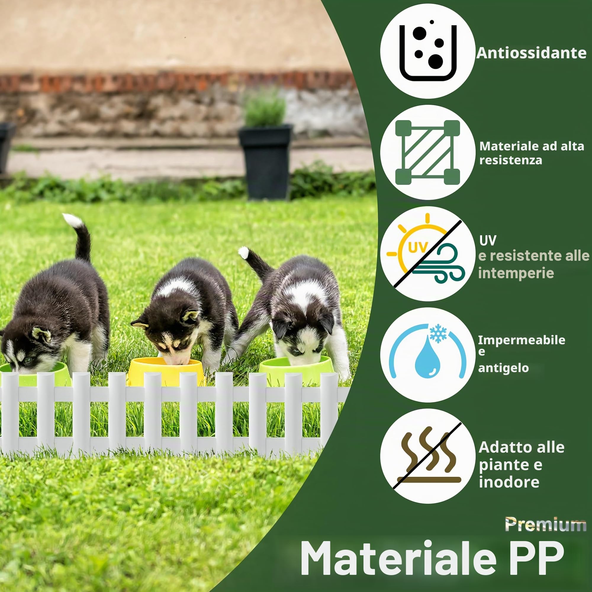 FIVMEN Bordo per prato in plastica 43x12 cm, recinzione per aiuola, delimitazione con chiodi a terra, recinzione flessibile per aiuola, recinto per giardino, 6 pezzi, bianco