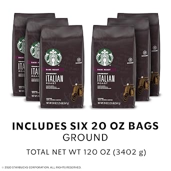 Starbucks Dark Roast Ground Coffee Italian Roast 100% Arabica 6 bags (20 oz. each)