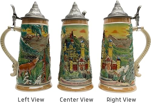 Miniatura 4 de Essence of Europe Gifts E.H.G OktoberfestHaus - Taza de cerveza grande de Ludwig's Neuschwanstein Schloss (castillo), grabado con tapa, diseño