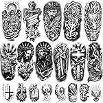 77 Sheets Christian Temporary Tattoo for Women Men, 17 Sheets Half Arm Religious Cross Jesus God Angels Fake Tattoos for Adult Arm Chest, 60 Sheets Christ Tiny Realistic Tattoos Stickers for Kids