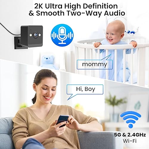 Miniatura 2 de Cámara interior, cámaras 2K para seguridad en el hogar con visión nocturna a color y sirena, audio de 2 vías para mascotaperrobebéniñera, cámara