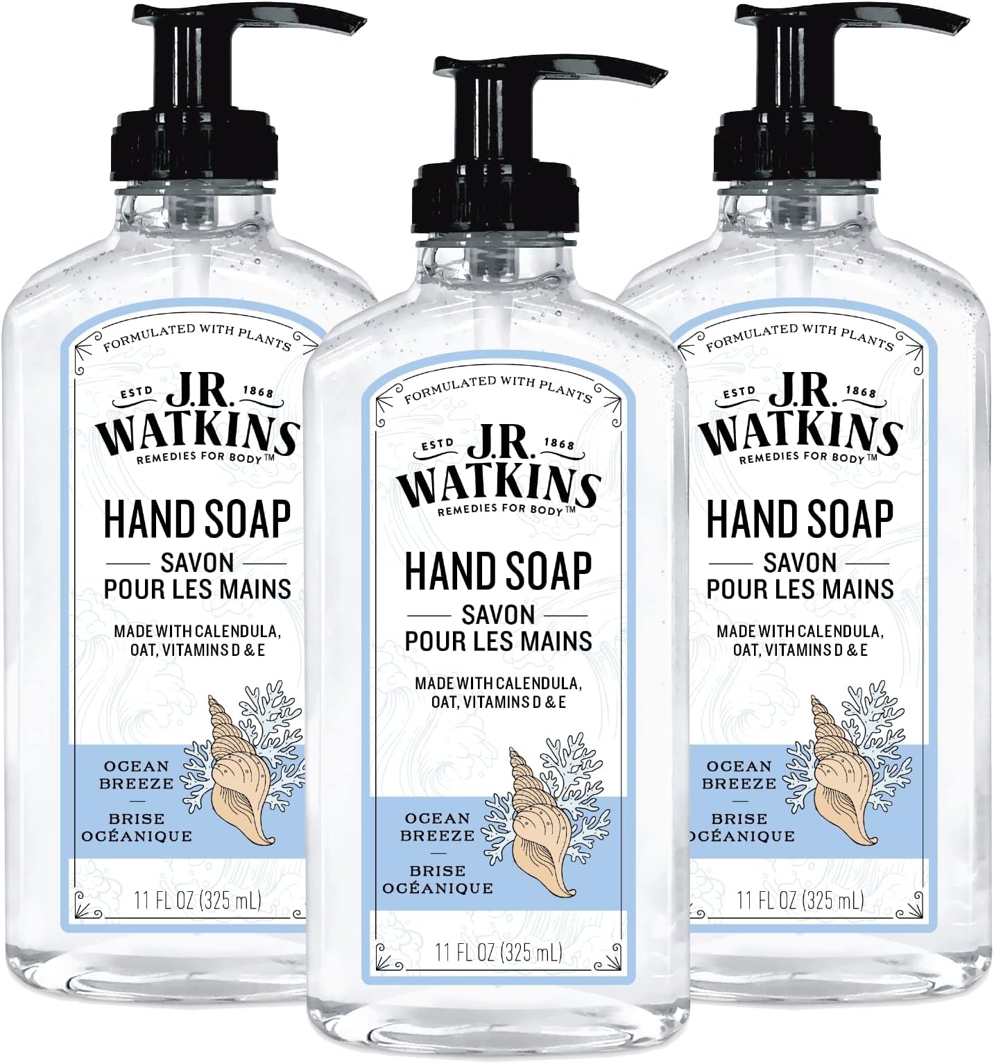 J.R. Watkins Gel Hand Soap Dispenser 3 Pack, Ocean Breeze, 11 fl oz