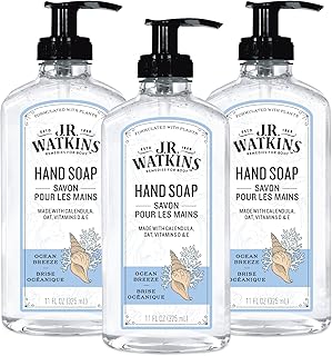 J.R. Watkins Gel Hand Soap, Scented Liquid Hand Wash for Bathroom or Kitchen, USA Made and Cruelty Free, 11 fl oz, Ocean Breeze, 3 Pack