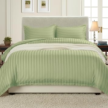 Elegant Comfort Luxurious 3-Piece Damask Striped Duvet Cover Set, Wrinkle & Fade Resistant 1500 Premium Hotel Quality Microfiber - Silky Soft 3pc Duvet Set, Full/Queen, Green