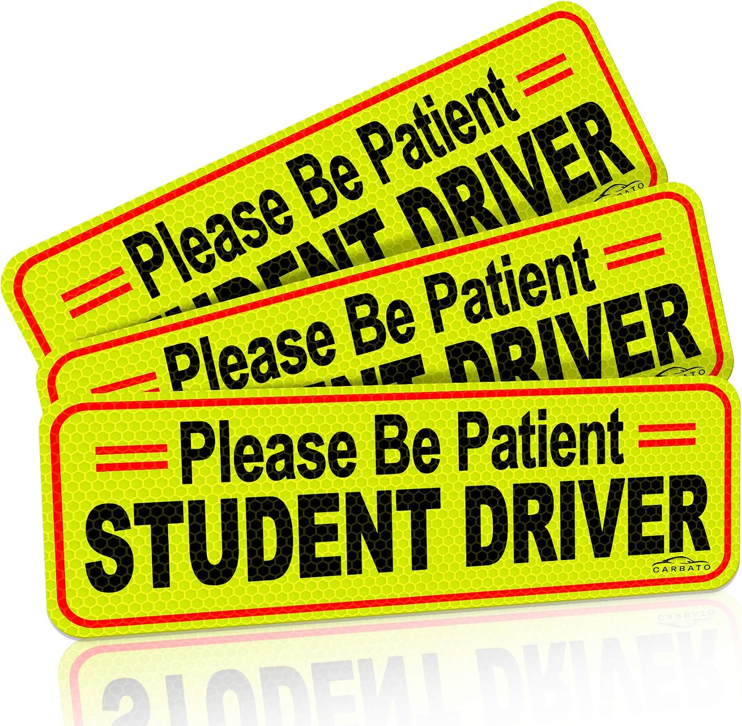 CARBATO Student Driver Magnet Safety Sign Reflective Vehicle Bumper Sticker for New Drivers, 10 x 3.5 Inch, Pack of 3