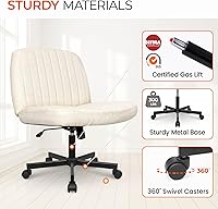 Vista 7 de Orange Factory Criss Cross Chair Wheels Wide Cross Legged Office Desk Vanity Chair Comfy Fabric Armless Adjustable Swivel for Home Computer Task