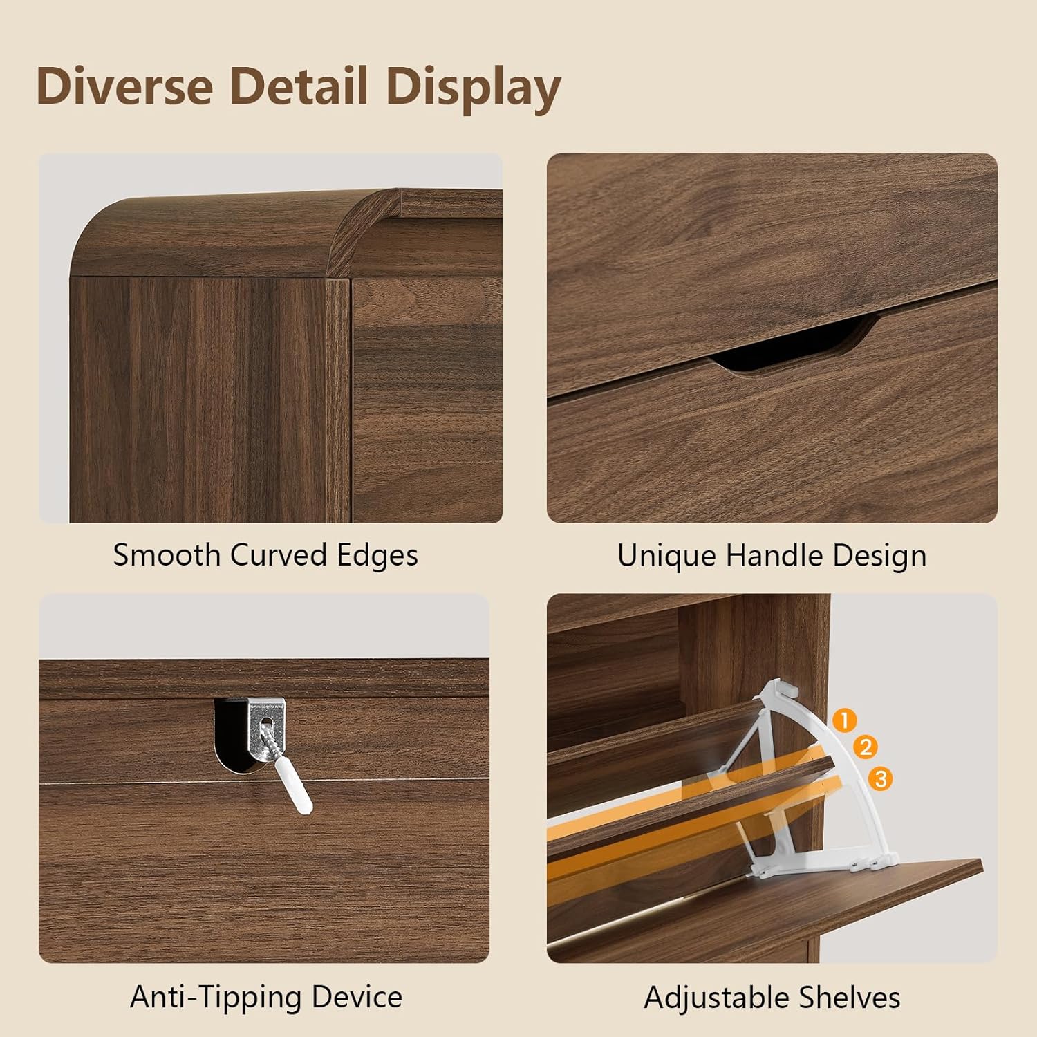 TEENFON Shoe Cabinet with 3 Flip Drawers & Adjustable Shelves, Narrow Freestanding Shoe Storage Cabinet for 18-27 Pairs, Hidden Slim Shoe Rack Cabinet for Entryway, Walnut