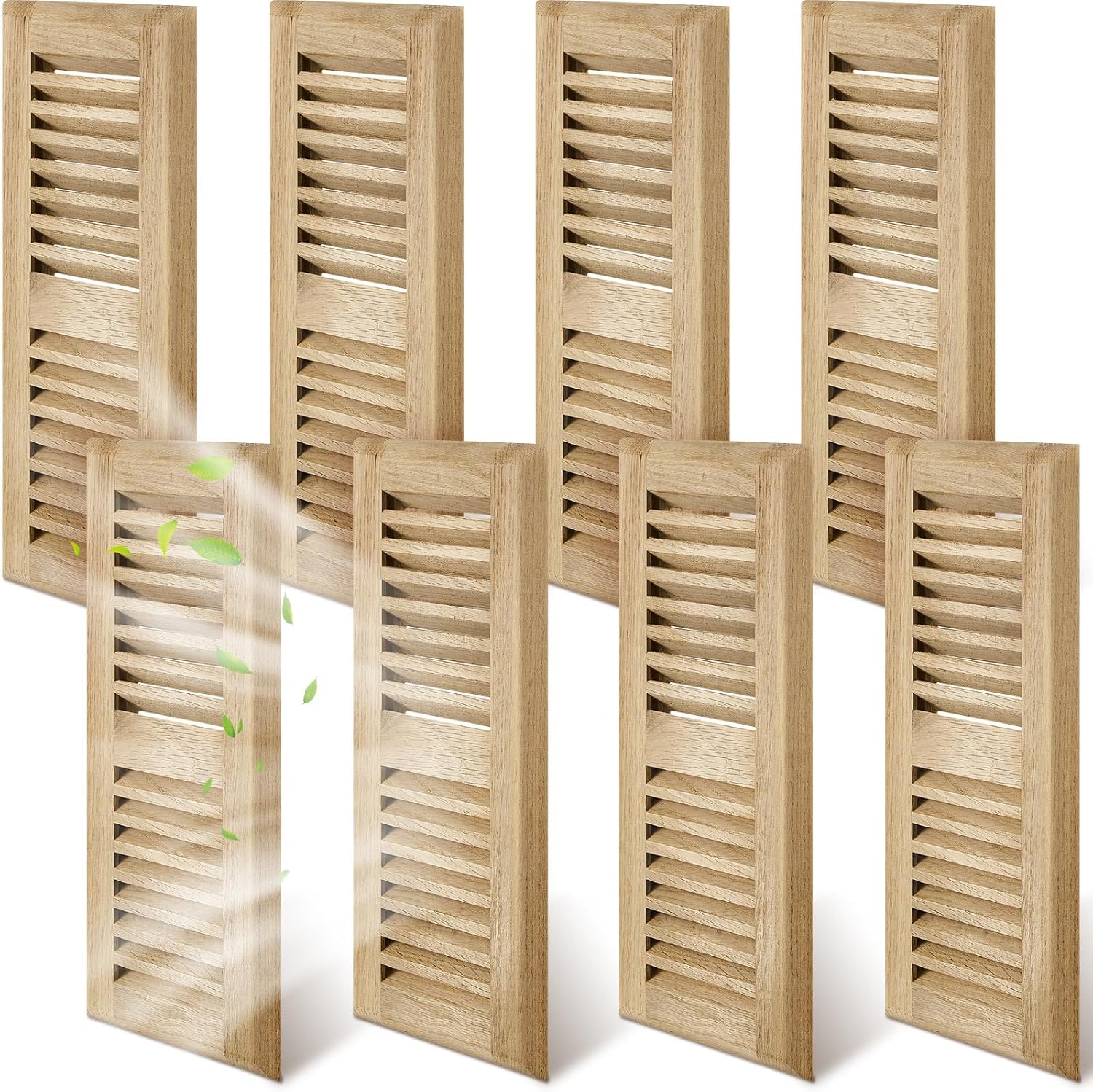 Landical 4 Pcs Red Oak Wood Floor Register Vent 4 x 10 Inch Drop in Vent Cover Wood Floor Register Surface Mount Vent, No Damper, Unfinished