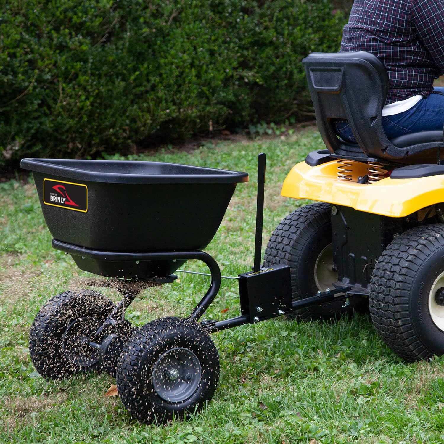 Brinly BS26BH-A Tow Behind Broadcast Spreader with Universal Hitch, 125 lb. - Flat Black