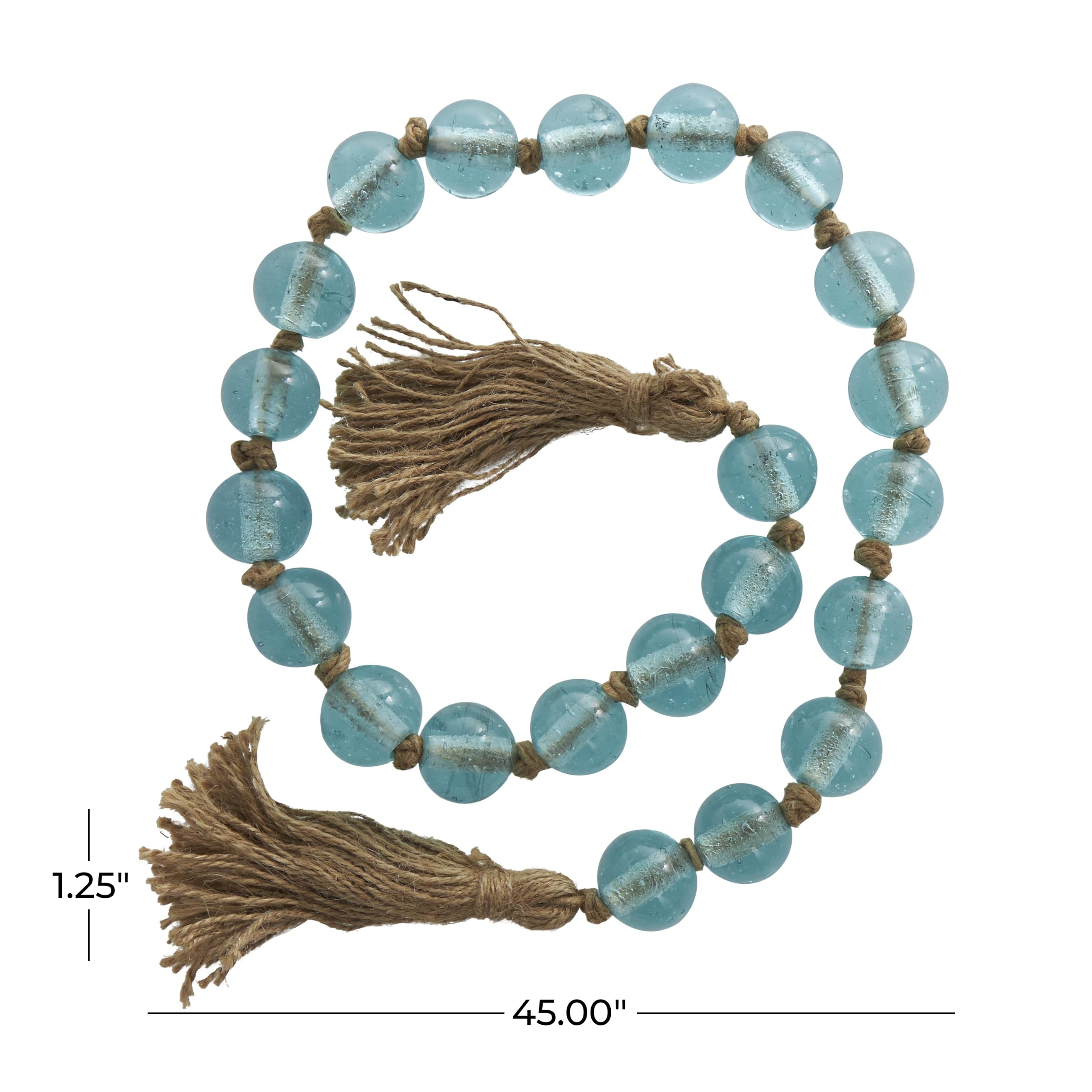 Deco 79 Guirnalda de Cuentas Redondas de Cristal Hecha a Mano con Borla con Yute marrón Anudado, 45 x 1 x 1 Pulgadas, Azul Claro