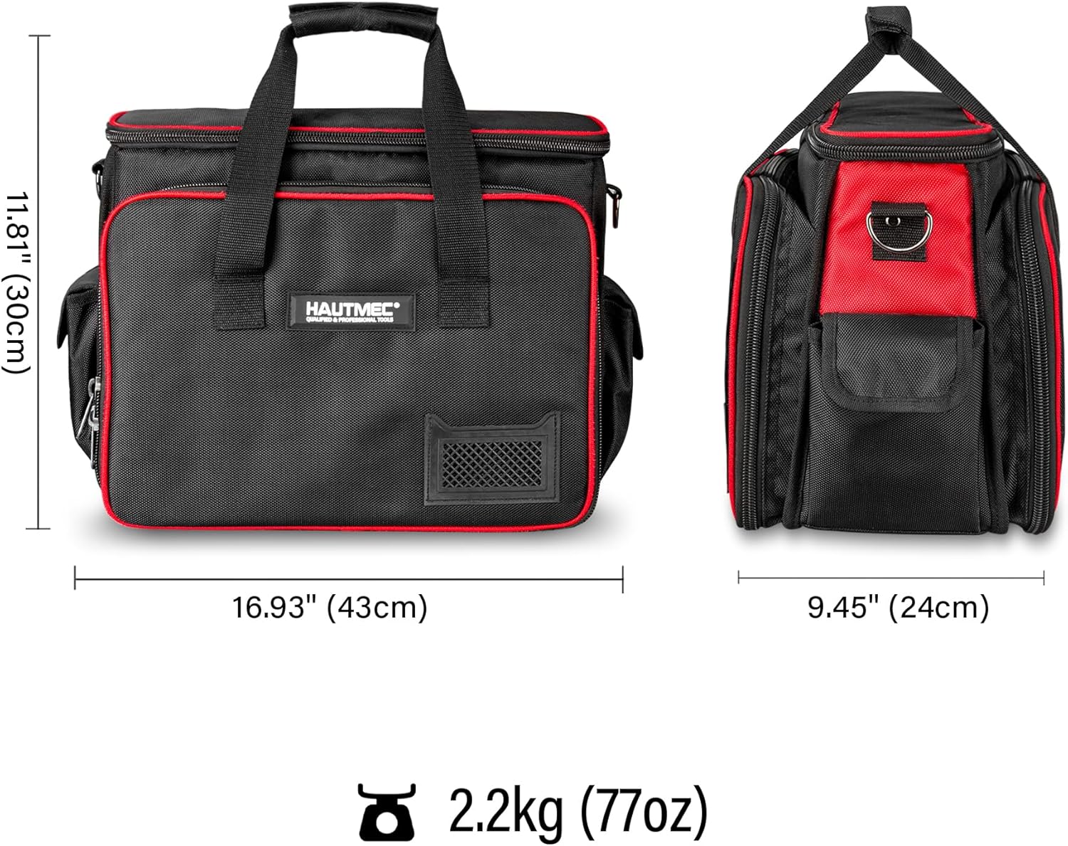 HAUTMEC Heavy-Duty Technician Tool Bag, 42-Pocket 1680D Tool Tote with Laptop Compartment, Water-Resistant Hard Base, Padded Shoulder Strap for Electricians, HVAC, IT & Maintenance – HT0408