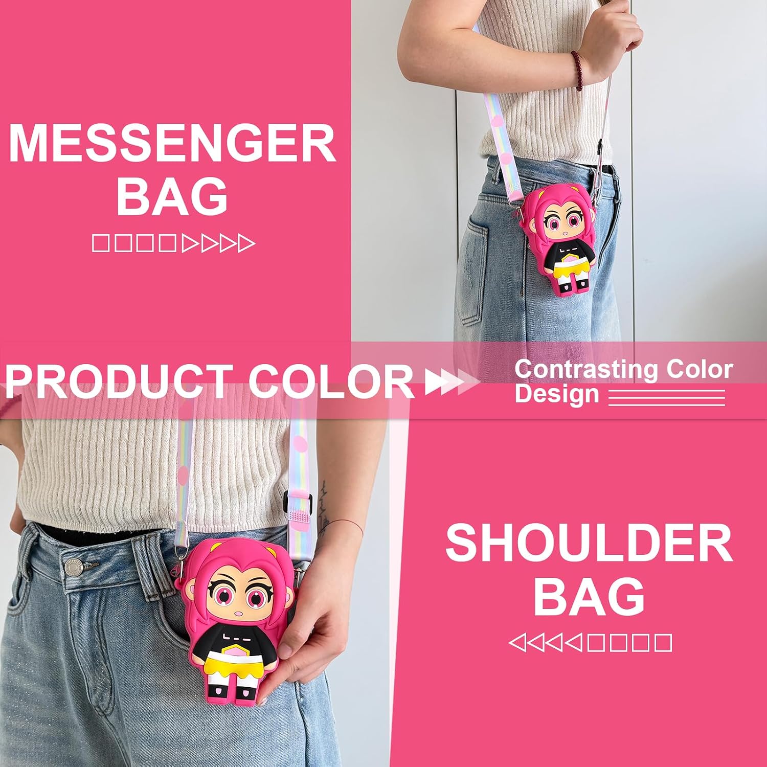 Kawaii K-pop Mini Crossbody Bag with Zipper, Anime Wallet Purse with Lanyard, Cute Cartoon Shoulder Bag for Girls Birthday Gifts