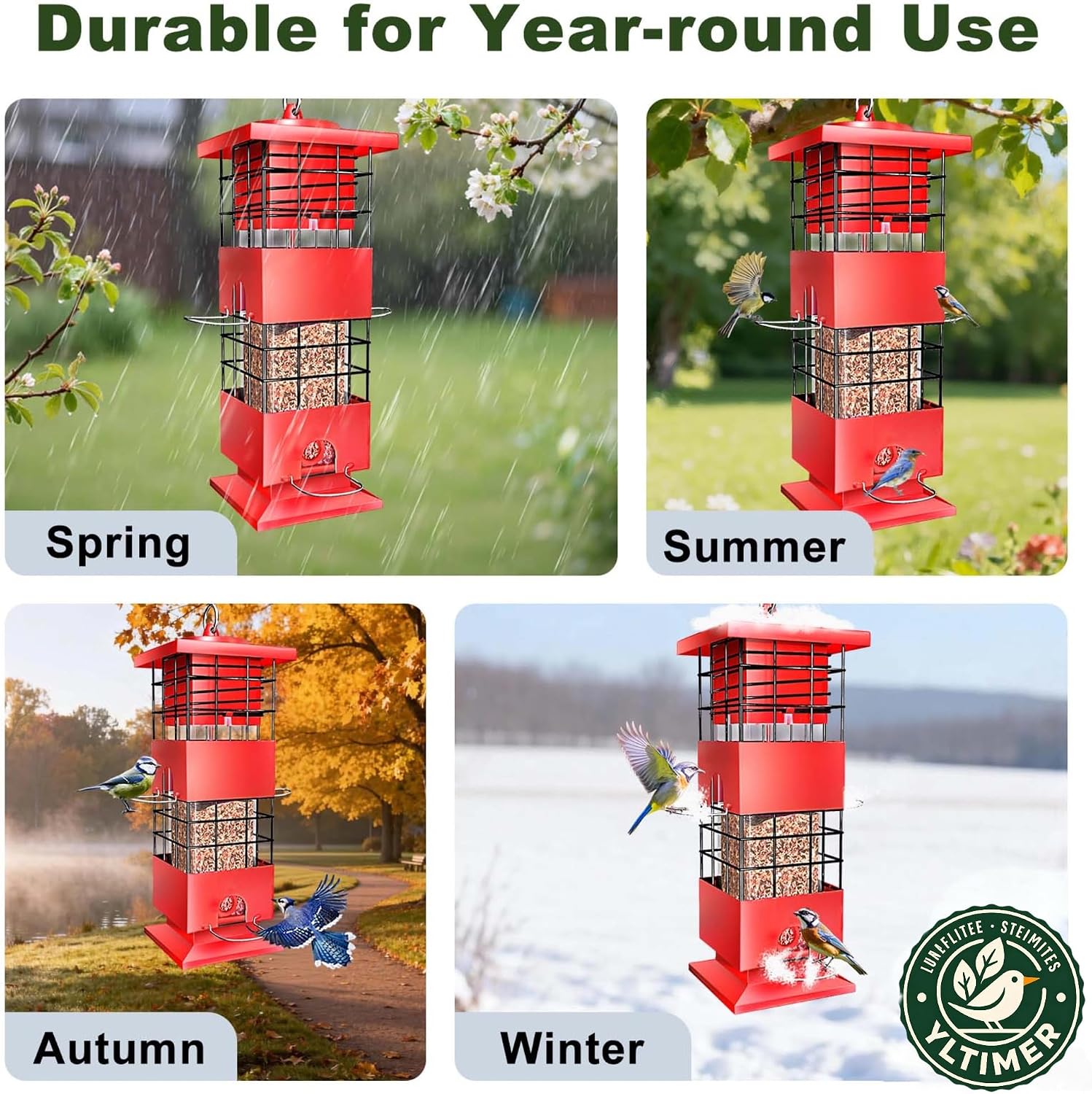 Squirrel Proof Bird Feeder,3.5Lb,4 Ports,Weight Activated,Easy Refill