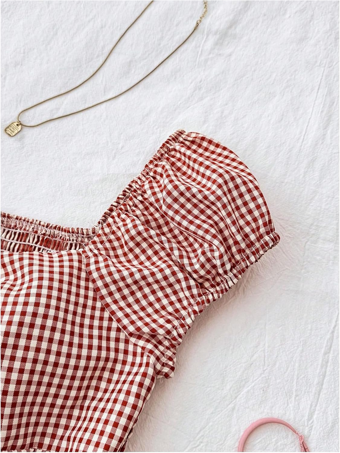 SOLY HUX Girl's Gingham Tops Y2K Cute Blouse Summer Sweetheart Neck Shirts Aesthetic Clothes - Image 5