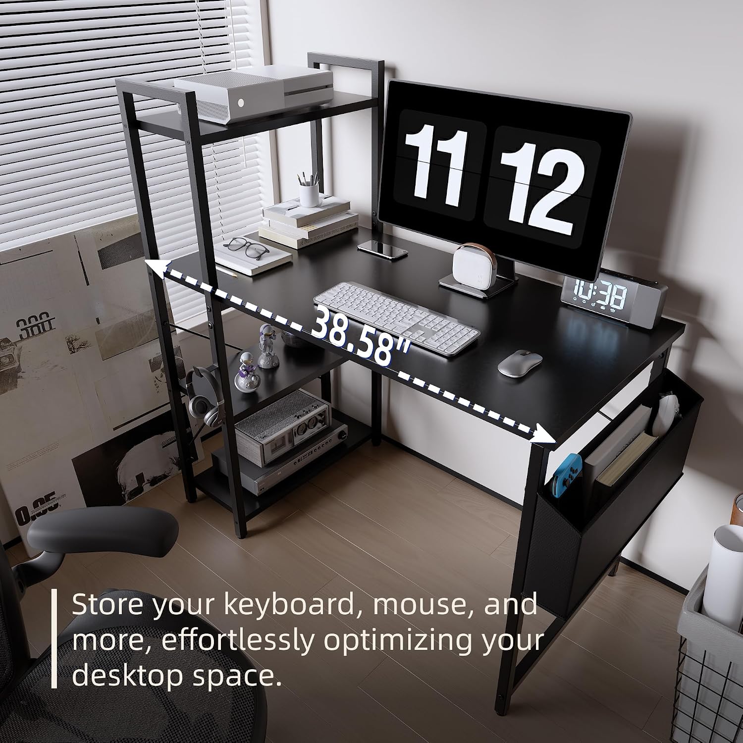 Pamray 38.5 Inch Small Computer Desk with Shelves for Bedroom Home Office