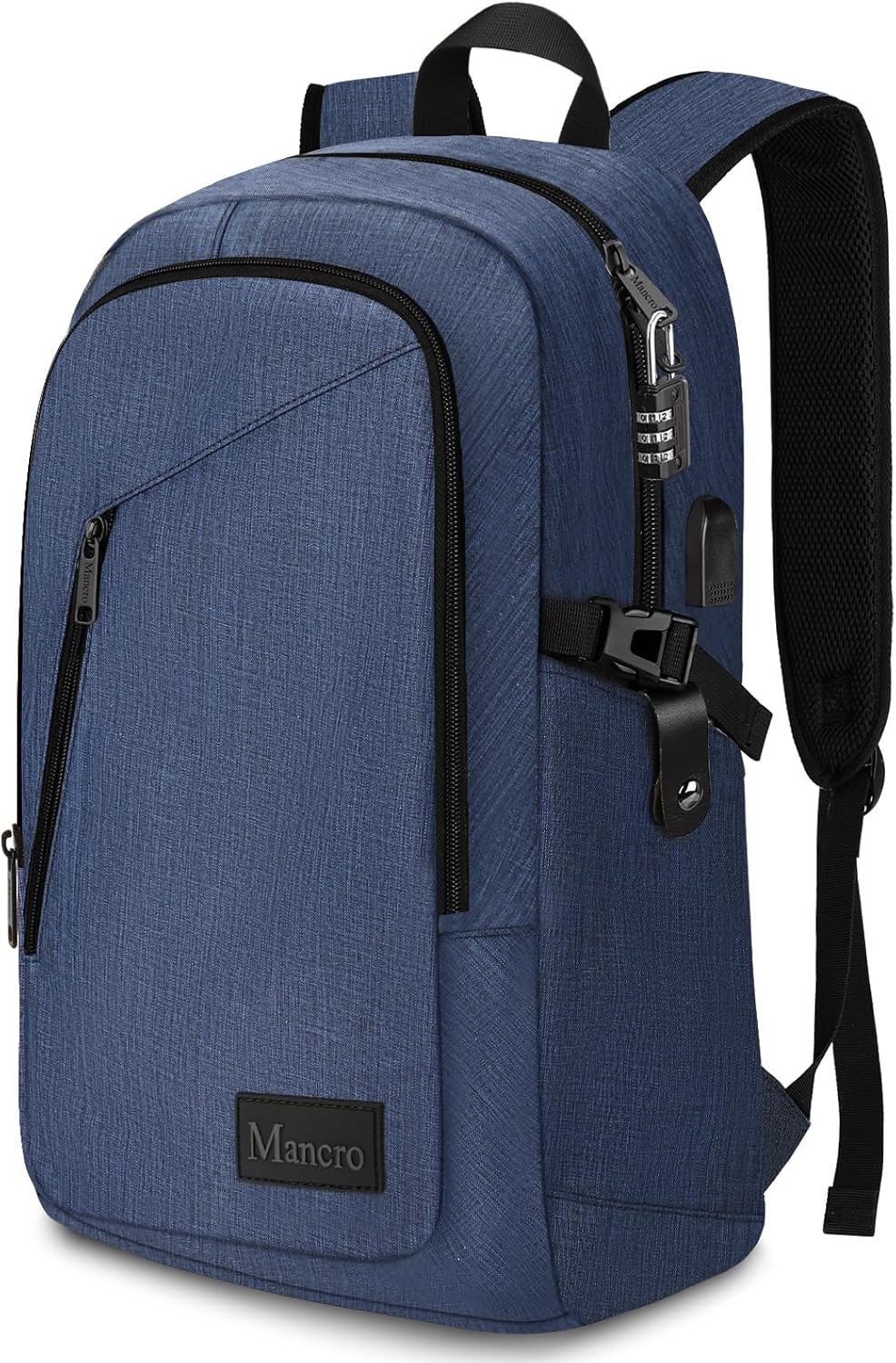 Mancro Laptop Backpack, 15.6 inch Business Backpack Water Resistant Laptops Backpack for Men Women Travel Backpack with USB Charging Port(Blue, 15.6 inch) - Image 8