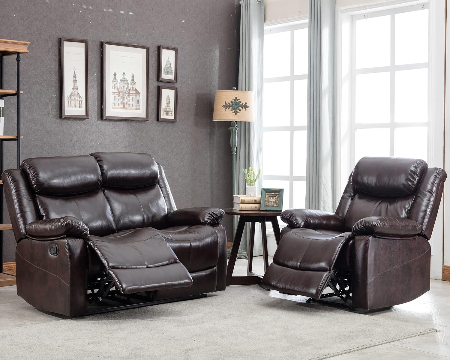 Buy Furniture 2 Pieces Recliner Sofa Set Faux Leather Reclining Couch