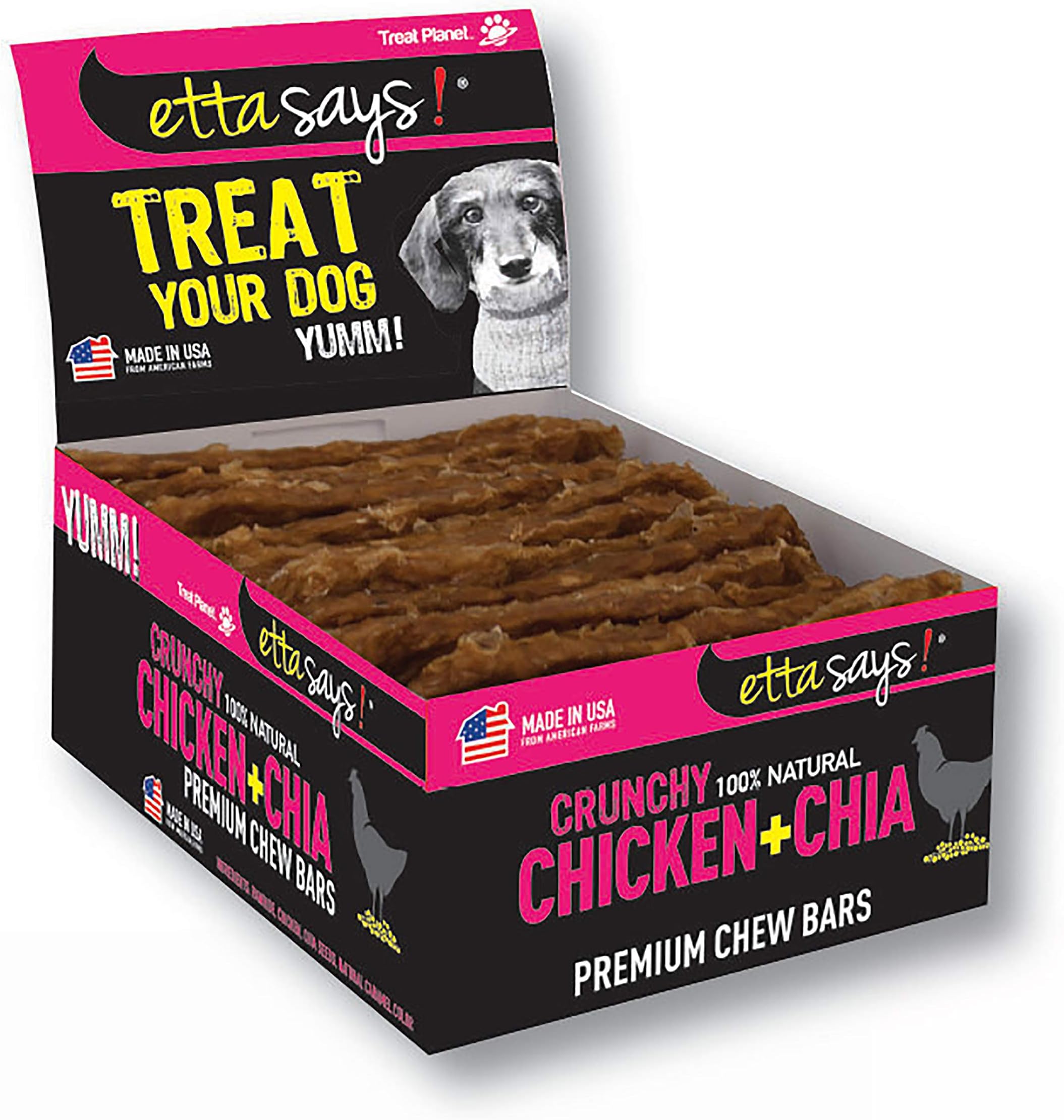 Etta Says Natural Crunchy Chicken and Chia Premium Chew Bars - 12 Count Box