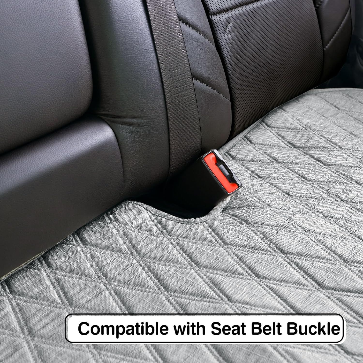 Universal Grey Anti-Slip Rear Car Seat Cover Size L - Faux Linen Bottom Bench Seat Cushion Fits Most of Vehicles Cars Truck SUV Van - Automotive Long Back Seats Protectors with Storage Pocket