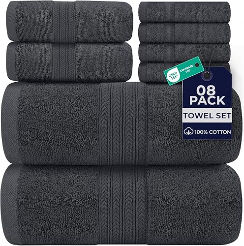 Vista 52 de DAN RIVER Juego de 4 toallas de baño, 27 x 54 pulgadas, 100% algodón, más grandes y ligeras, de secado rápido, súper suaves y absorbentes, toallas