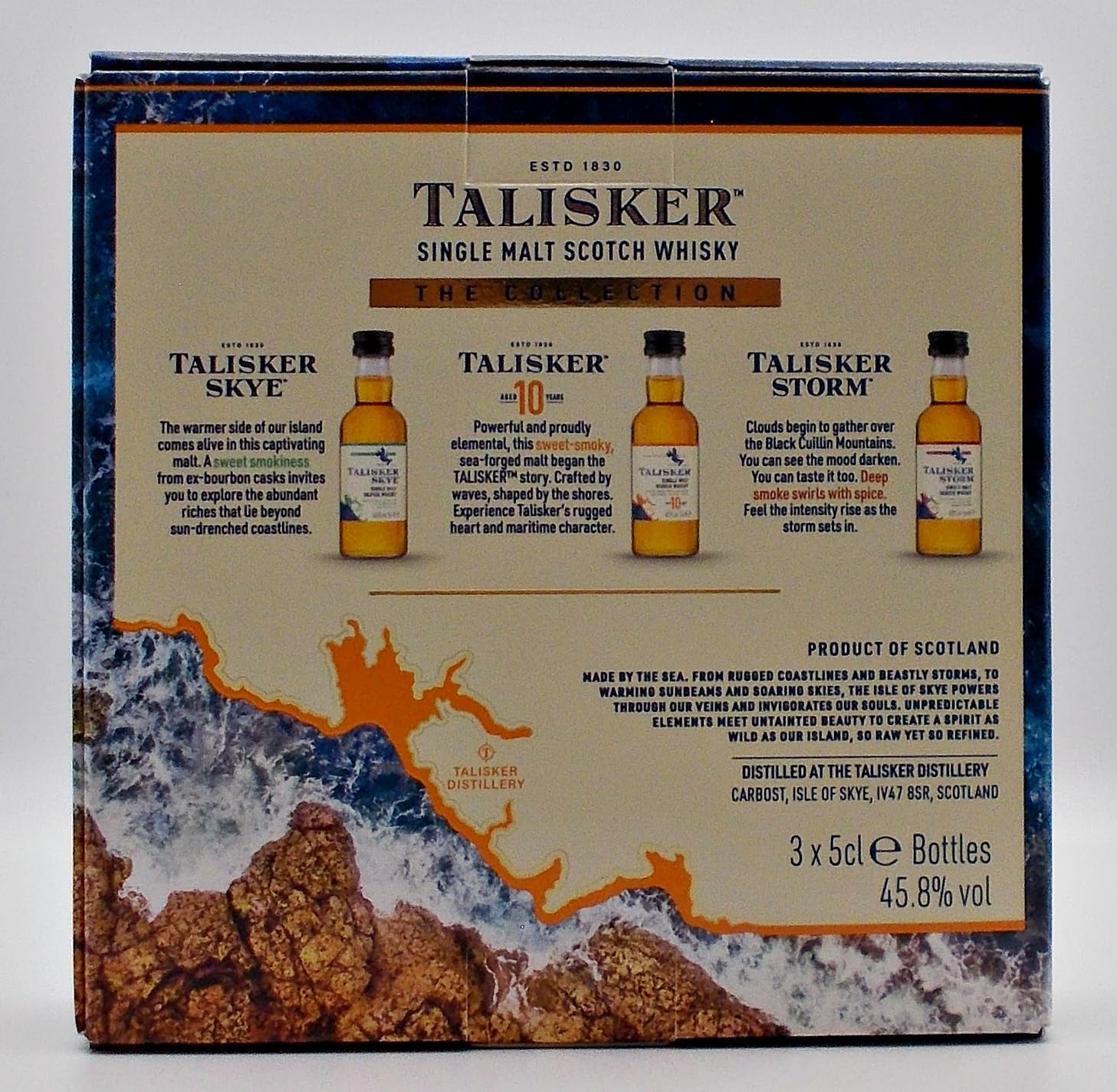 H-BO Talisker Whisky Genießerset mit 3 Miniaturen je 50ml - Spey Dram Glas - 8 Rausch Edelschokoladen - Edles Single Malt Scotch Tasting Set mit Schokolade für Männer & Genießer