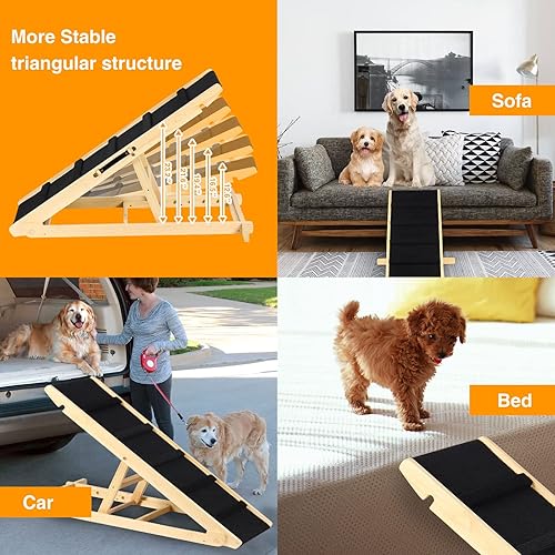 Miniatura 6 de Rampa plegable ajustable para perros para auto, camión, SUV, cama, sofá, escaleras, rampas de madera para mascotas para perros pequeños y gatos con