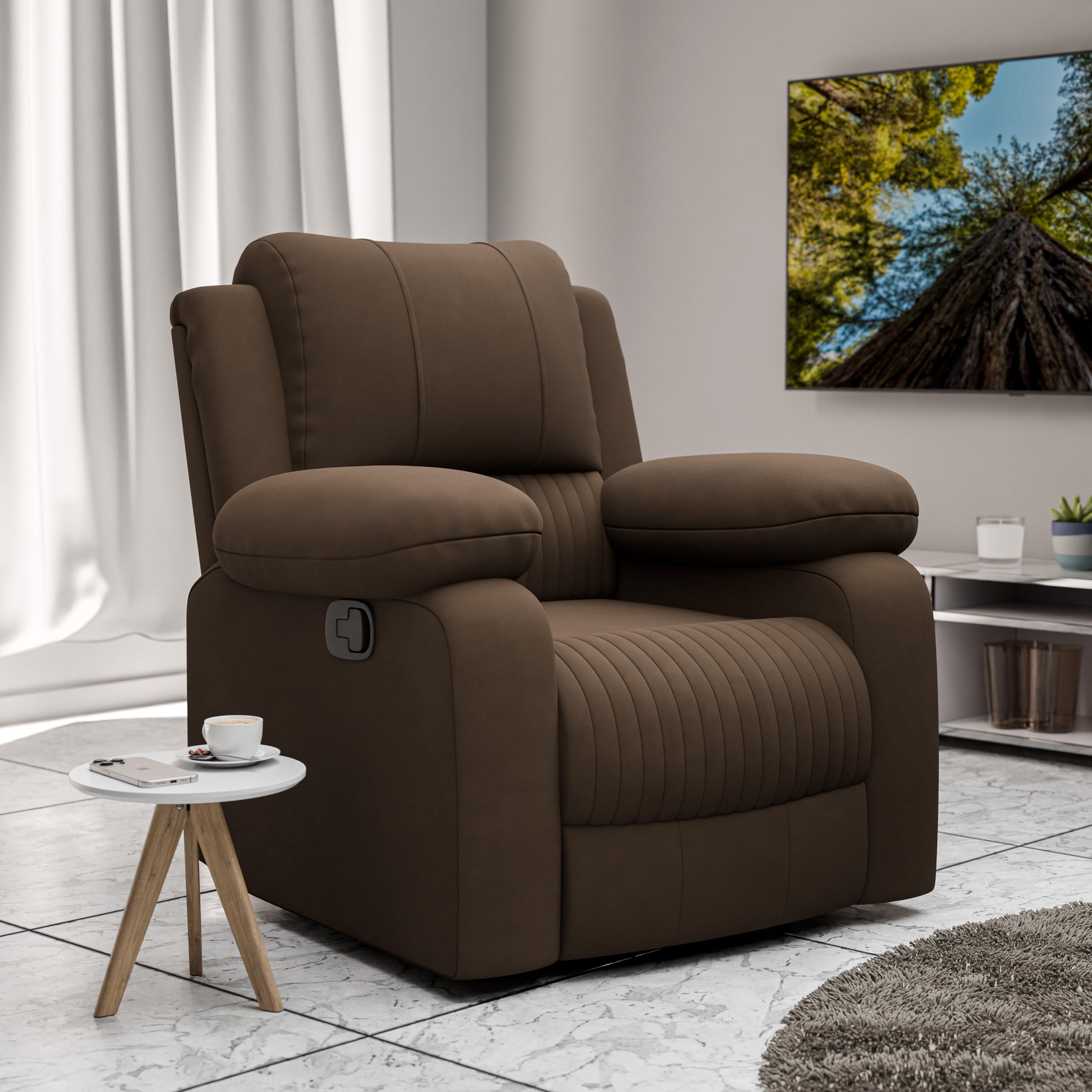 Green Soul Laze (R3)| Single Seater Manual Recliner Sofa with Soft Suede Fabric & Luxuriously Padded Body | Rocking & Revolving with 3 Year Warranty (Brown)