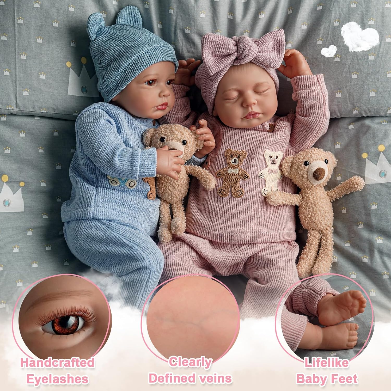 BABESIDE Lifelike Reborn Baby Dolls Twins - 20-Inch Cute Realistic-Newborn Baby Dolls Soft Body Real Life Baby Doll Girls with Gift Box for Kids Age 3+ & Collection - Image 4