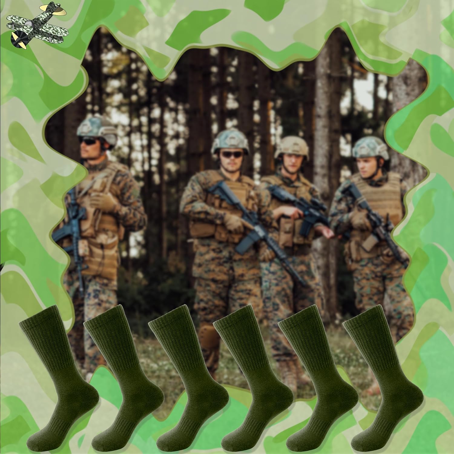 5 Pairs Military Green Socks Army Crew Sock Military Boot Socks for Men Women Working Outdoor - Image 7