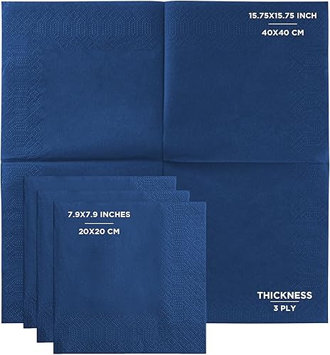 Miniatura 2 de Servilletas de papel desechables de 3 capas, color azul oscuro, cenas, bodas, cumpleaños, hechas en la UE, (125 unidades)