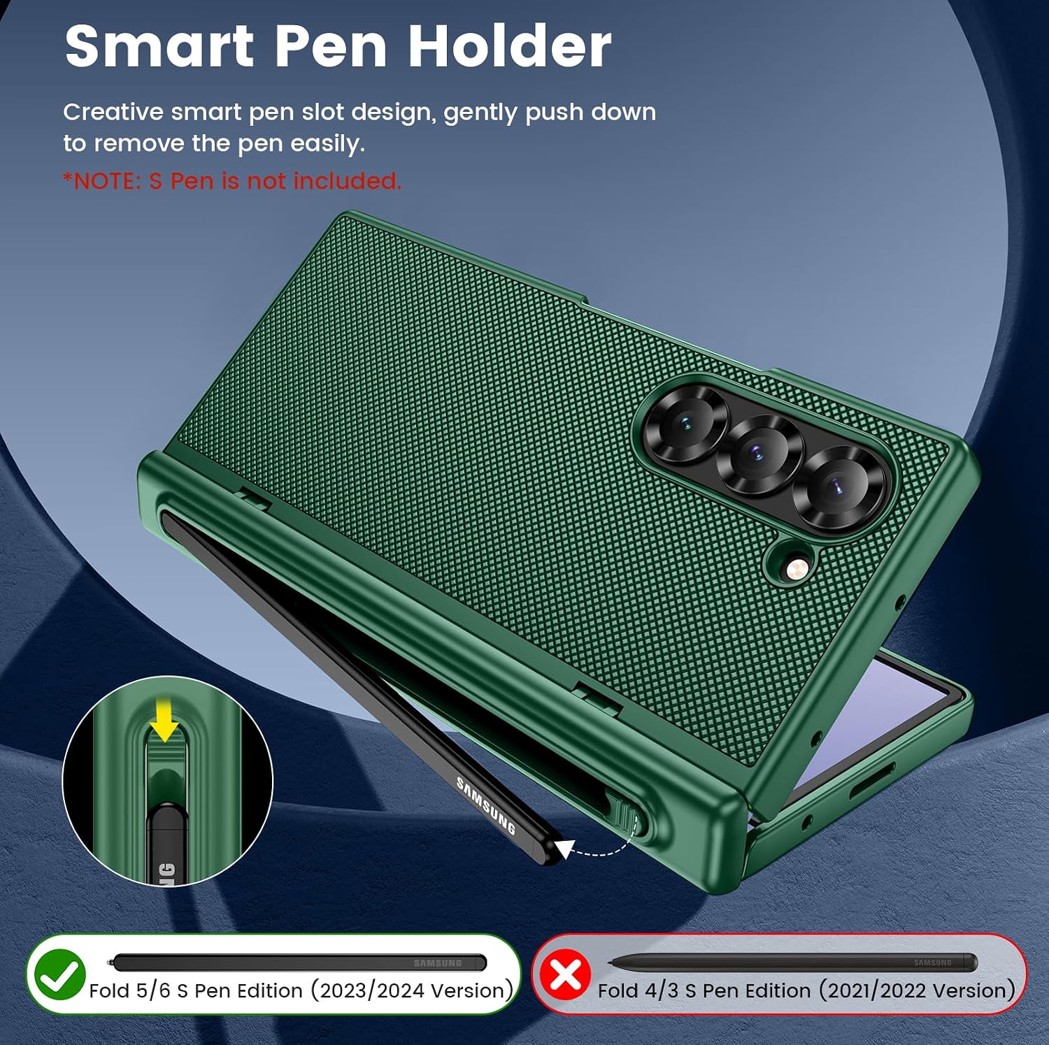 VEGO for Galaxy Z Fold 6 Case, Compatible with MagSafe, with Built-in S Pen Holder (S Pen Not Included) & Hinge Protection & Privacy Screen Protector Magnetic Slim Cover for Samsung Z Fold 6- Green