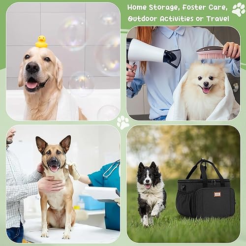 Miniatura 8 de CURMIO Bolsa de aseo para mascotas, organizador de suministros de aseo para mascotas, kit de aseo para gatos, bolsa de almacenamiento de suministros