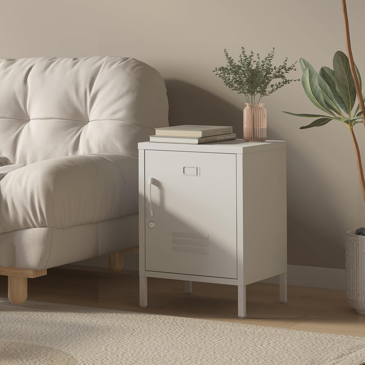 Metal Nightstand Modern End Side Table Steel Bedside Storage Cabinet with Shelf Easy Assembly for Living Room Bedroom （15.8”W x 15”D x 22.5”H ）