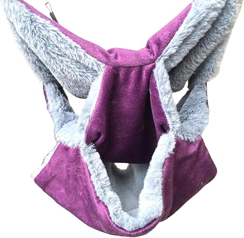 Miniatura 5 de Vedem Hamaca colgante para animales pequeños, de felpa, triple de felpa, para colgar en la cama, escondite para hurón y ardilla (moradogris)