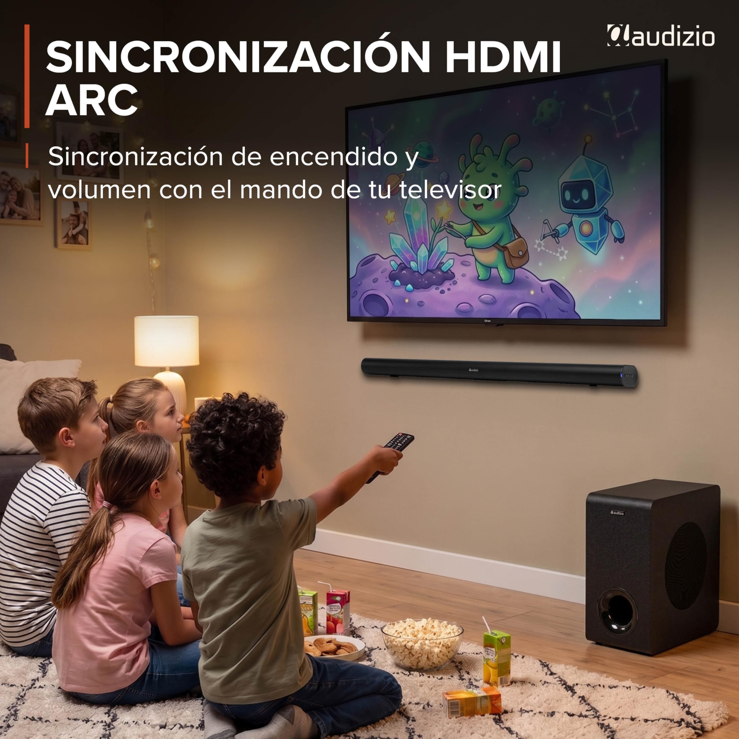 Audizio SB96WS – Barra de Sonido 180W con subwoofer inalámbrico 6,5”, HDMI ARC, Bluetooth 5.3, USB, óptica y AUX, soundbar 90 cm para TV, Color Negro