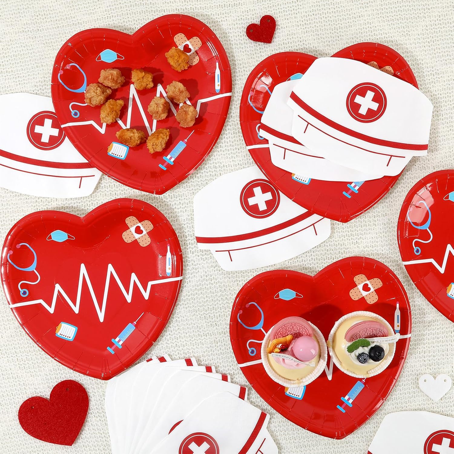 100Pcs Nurse Graduation Paper Plates Napkins Set RN Graduate Party Decorations for Nurses Week Day Doctor Medical School Party Supplies Red Heart Nursing Birthday Disposable Tableware
