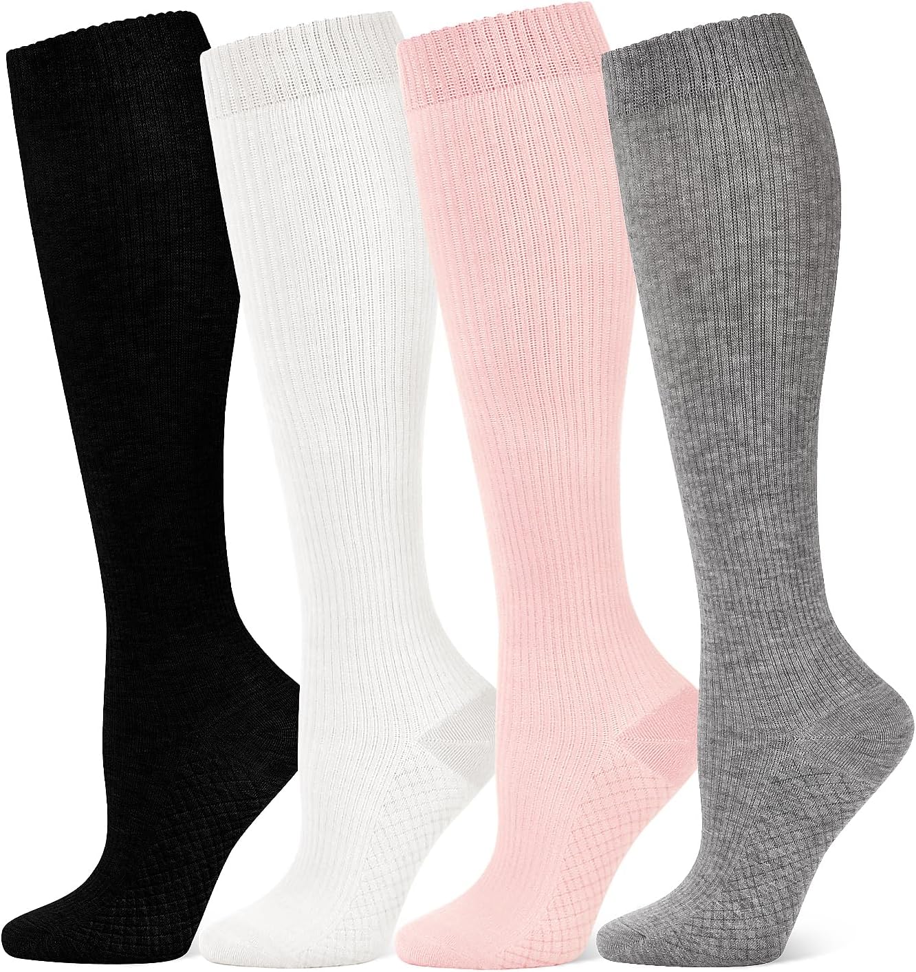 Breslatte Cotton Compression Socks for Women Men 8-15 mmHg Comfort&Mild Knee High Wide Calf Support Travel Pregnancy