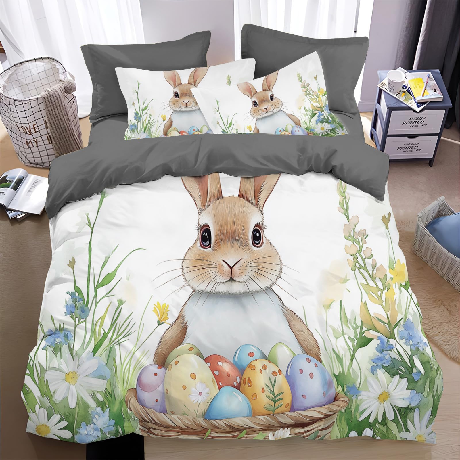 Housse de Couette 140x200cm Lapin | Parure de Lit Western Rustique Ado